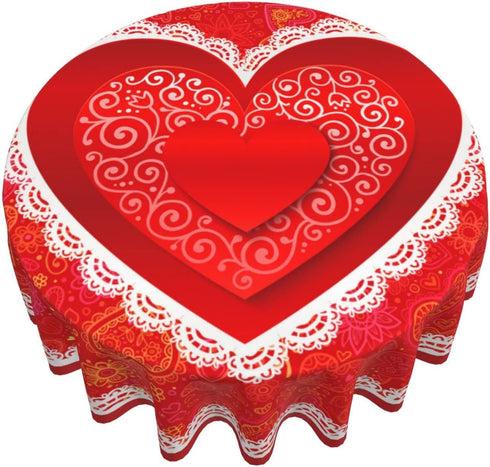 Valentines Day Tablecloth Round 60 inch Wrinkle Free Red Romantic Love Heart Tablecloth Suitable for Kitchen Decorantion / Indoor and Outdoor Dining Table / Party / Picnic