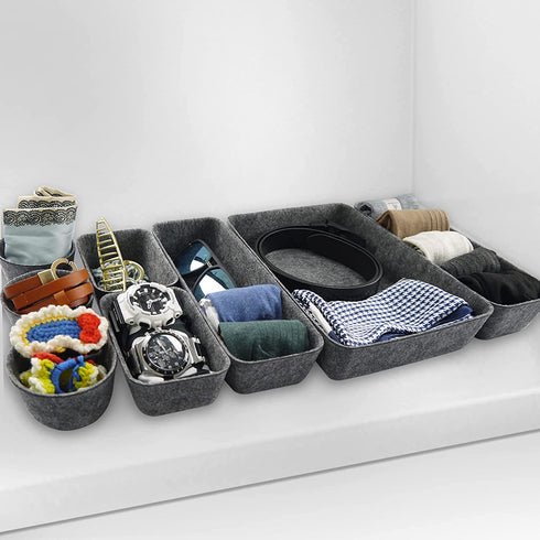 Drawer Organizer Trays, 12 Pack Home Office Desk Space Divider Bins for Jewelry Makeup Art Pens Craft Tools Storage, Utensils in Bedroom Dresser, Makeup Drawer Organizer Bathroom Drawer Organizers (Dark gray)