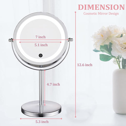 Lighted Makeup Mirror, 7X Magnifying Mirror with Touch Screen Adjustable LED Light, 7 Inch Mirror with Lights Double Sided 360 Degree Rotation