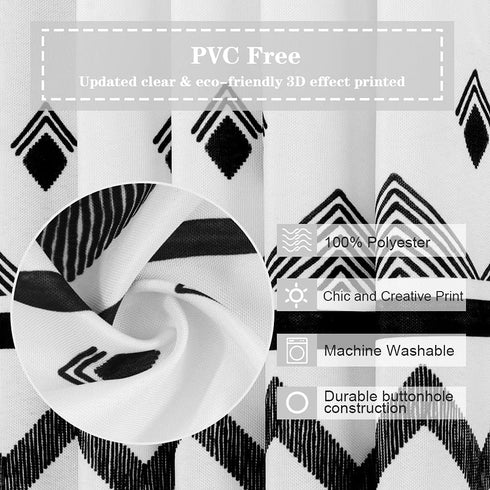 Uphome Boho Shower Curtain for Bathroom Black and White Geometric Tribal Shower Curtain Set with Hooks Modern Bohemian Bath Curtain,Upgraded Thicken Fabric-160GSM, 72x72