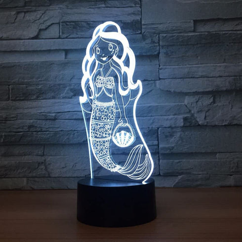 Mermaid Toys Visual 3D Lamp Illusion 2D Night light Xmas Chirstmas Festival Birthday Valentines Day Lovers Gift Nursery Bedroom Desk Table Decor for Baby Boys Kids children