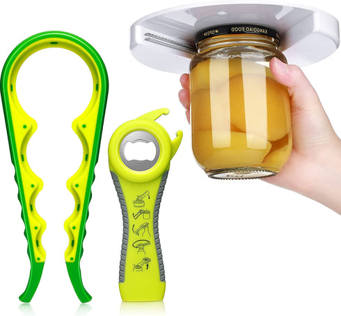 3 Pieces Jar Opener Under Cabinet for Weak Hands 5 in 1 Multi Function Can Opener Set Bottle Opener Kit with Silicone for Women Children with Arthritis Suffering