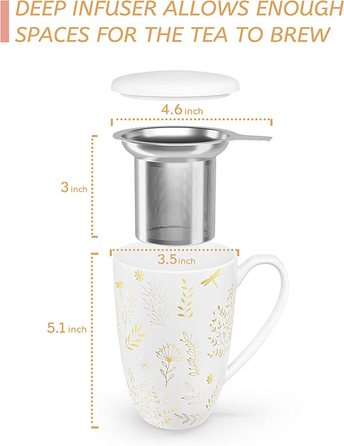 immaculife Tea Cup with Infuser and Lid Tea Mug with Lid - Teaware with Filter 16oz Halloween/Birthday Gift, Platinum Print