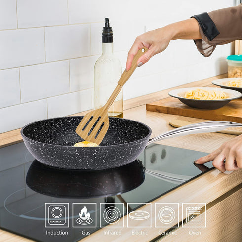 JEETEE 9.5 Inch Frying Pan Nonstick Skillet Marble Stone Pan Induction Cookware PFOA Free, Oven Safe