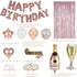 Rose Gold Birthday Decorations Party Supplies Kit - Happy Birthday Balloons Banner,Cake Topper,Birthday Tiara & Sash,Foil Fringe Curtains,Tablecloth for Girls and Women Birthday Party (Any Age)