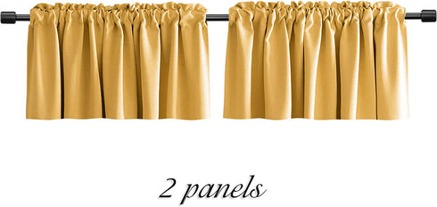 DONREN Gold Yellow Curtain Valances for Living Room - Blackout Rod Pocket Valances for Small Window (42 by 18 Inch,2 Panels)