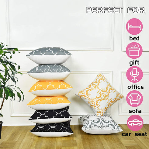 6 Pack Yellow Throw Pillow Covers Modern Decorative Throw Pillow Case Yellow Cushion Case for Room Bedroom Room Sofa Chair Car, Yellow and White, 18 x 18 Inch