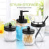 4pcs Rustic Mason Jar Bathroom Accessories Set- Liquid Soap Pump Dispenser and 2 Small Apothecary Storage Glass Jars&Toothbrush Stand Holder for Bathroom, Farmhouse Home Decor, Kitchen Sink (Black)