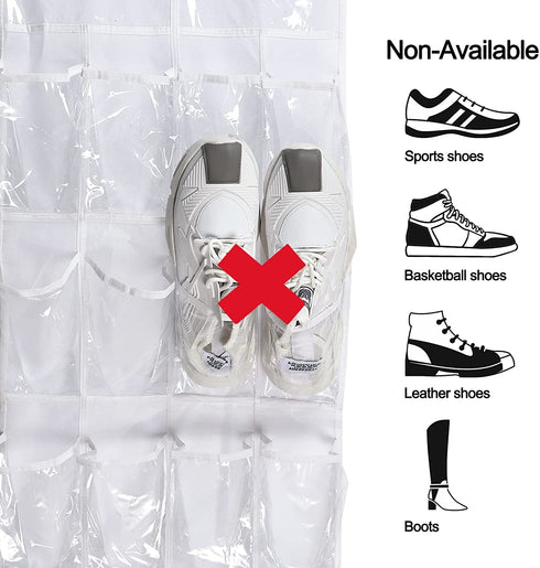 2 Pack Over The Door Hanging Shoe Organizer, Shoe Rack Holder, Pantry Door Organizer With Multiple Size Clear Pockets, 63 x 17 (White)