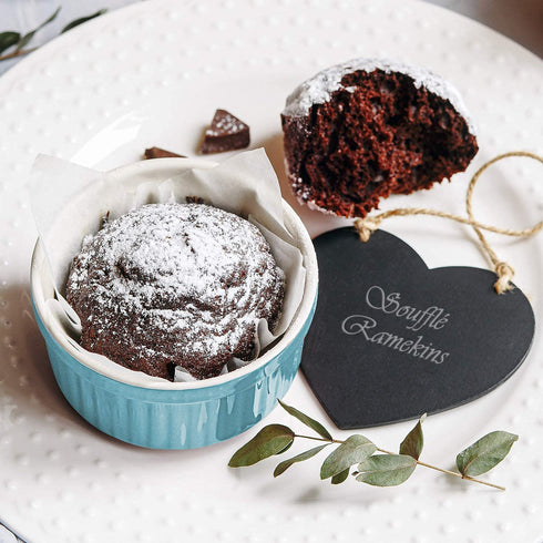 Delling Ramekins 8 Oz Oven Safe - Creme Brulee Ramekins, Porcelain Bowls for Baking, Cakes, Ice Cream, Set of 6, Turquoise