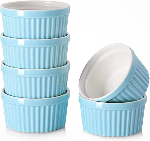 Delling Ramekins 8 Oz Oven Safe - Creme Brulee Ramekins, Porcelain Bowls for Baking, Cakes, Ice Cream, Set of 6, Turquoise