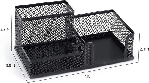 Ludato 2 Pieces Mesh Pen Holder Desk Organizers?3 Compartments Black Mesh Pencil Holder for Desk Gifts for Husband