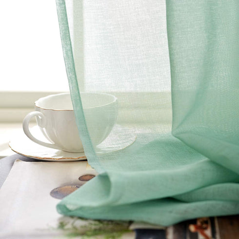 Mint Green Semi Sheer Curtains 84 Inches Long Faux Linen Mint Green Sheers with Rod Pocket for Bedroom Living Room Girls Kids Room 2 Panels 52x84