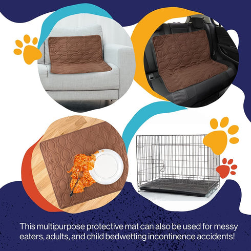 PETMAKER - 100% Waterproof Furniture Protector Pad Mat Quilted Cover, Shields Couch, Bed, and Sofa from Bedwetting, Stains, Spills, Accidents - Suitable for Pets, Kids, Adults (Brown) - 36x28