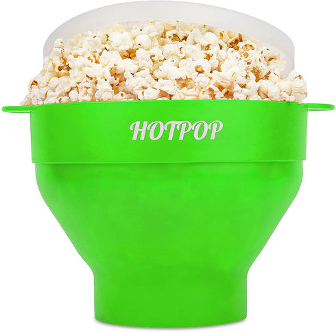 The Original Hotpop Microwave Popcorn Popper, Silicone Popcorn Maker, Collapsible Bowl BPA-Free and Dishwasher Safe- 20 Colors Available (Green)