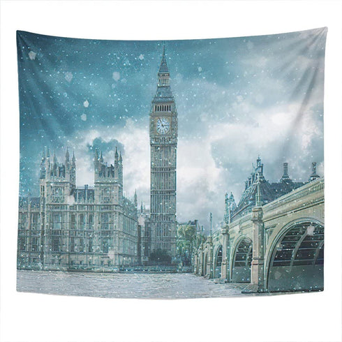 London Wall Decor,Tapestry for Bathroom Room Decor Wall Hanging for Bedroom Wall Art for Living,Big Ben and Westminster Bridge A Cold Snowy Winter Day London United Kingd,/(59"X39")