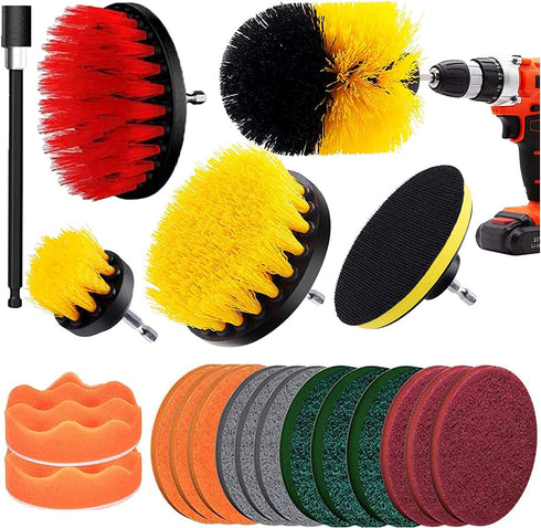 20Pcs Drill Brush Attachments Set,Scrub Pads and Sponge, Power Scrubber Brush with Extend Long Attachment All Purpose Clean for Grout, Tiles, Sinks, Bathtub, Bathroom, Kitchen