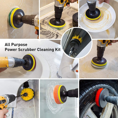 20Pcs Drill Brush Attachments Set,Scrub Pads and Sponge, Power Scrubber Brush with Extend Long Attachment All Purpose Clean for Grout, Tiles, Sinks, Bathtub, Bathroom, Kitchen