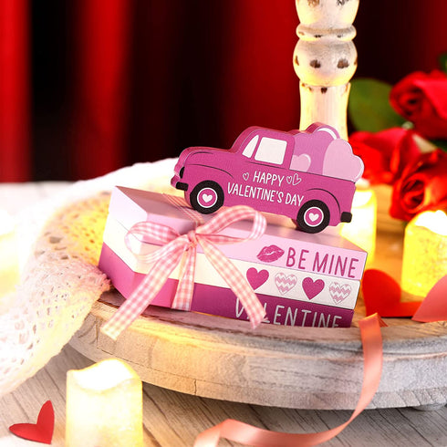 Valentine's Day Tiered Tray Decorations Wooden Fake Book Decor Valentine Truck Sign Valentine's Day Table Decor Farmhouse Rustic Decor Valentine's Day Accessories for Bookshelf Table Mantle