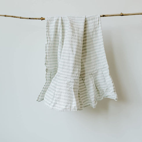 Sweet Water Decor Striped Tea Towel with Ruffle | Large Size 28 x 18 inches | Cream with Grey Decorative Stripes | Bathroom, Kitchen, Dish, or Baby Towel (Grey)