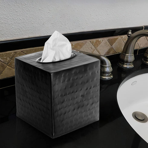 Monarch Abode Monarch Hand Hammered Metal Tissue Box Cover, Matte Black