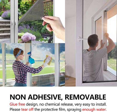 One Way Mirror Window Film?Black-Silver 35.4In x 6.56Ft?, WochiTV Daytime Privacy Window Tint for Home, UV Light Blocking Reflective Heat Control Glass Solar Film Non Adhesive Removable Static Cling
