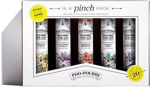 Poo-Pourri Before-You-go Toilet Spray 0.34 Fl Oz Original Citrus 0.34 Fl Oz Lavender Vanilla 0.34 Fl Oz Tropical Hibiscus 0.34 Fl Oz Lavender Peppermint & 0.34 Fl Oz Vanilla Mint (Pack of 5)