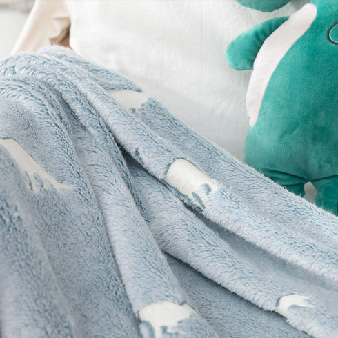 JINCHAN Dinosaur Throw Blanket Glow in The Dark Blue Lightweight Flannel Fleece Throw Blankets for Nursery Couch Bed Decor Magical Blankets All Seasons Gift for Girls Boys Baby Kids 40x60 Inch