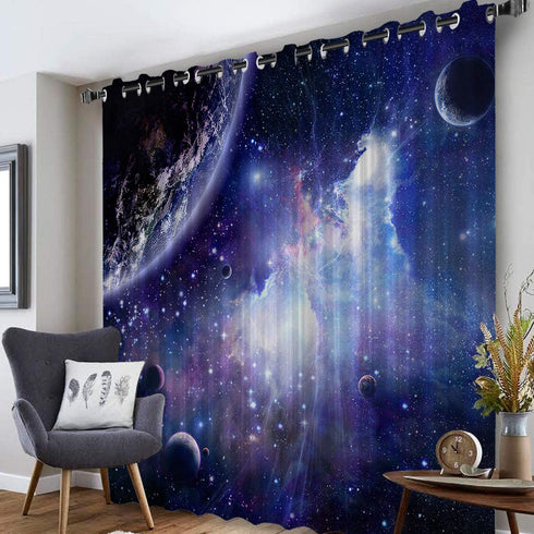 Blackout Curtains Kids Room Darkening Curtains Space Cosmic Sky Stars in Galaxy Nebula Cosmos 52" Wide x 45" Long Thermal Insulated Grommet Top Window Curtains for Bedroom