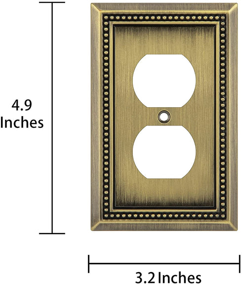 Henne Bery Sunken Pearls Decorative Wall Plate Switch Plate Outlet Cover (Single Duplex, 3PK, Antique Brass)