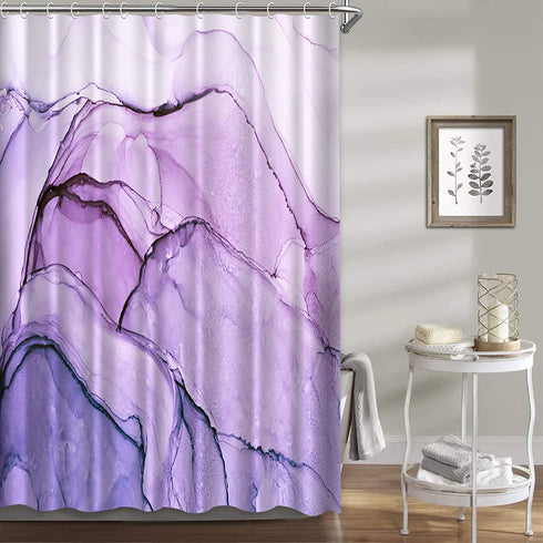 Abstract Purple Shower Curtain Ombre Purple Marble Lilac Luxury Art Modern Bathroom Shower Curtains Fabric Waterproof with Hooks, 72x72 inches