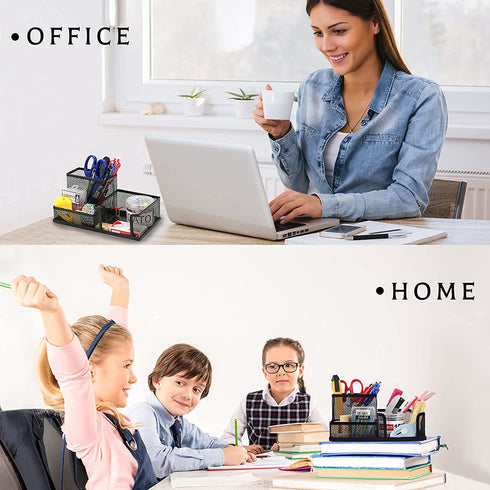 Ludato 2 Pieces Mesh Pen Holder Desk Organizers?3 Compartments Black Mesh Pencil Holder for Desk Gifts for Husband