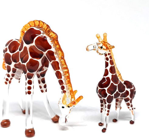 ZOOCRAFT Glass Giraffe Figurine Collectible Hand Blown Safari Miniature Animals Collectibles Home Decoration Set of 2