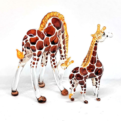 ZOOCRAFT Glass Giraffe Figurine Collectible Hand Blown Safari Miniature Animals Collectibles Home Decoration Set of 2
