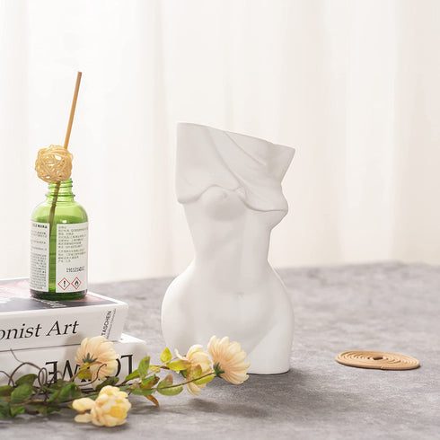 Feminine Body Vases, Feminine Curve Vases,Unique Undressing Look,Decorative Vases, Creative Floral Vases, Ceramic Vases for Modern Bohemian Home Decoration, (Birthday Gifts, (White)
