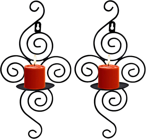 Wall Sconces Candle Holder, Kathy Set of 2 Elegant Swirling Iron Hanging Wall Mounted Decorative Candle Sconce for Living Room Home Decorations,Weddings,Event,Black