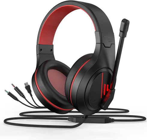 Anivia MH601 Headphones with Microphone LED Wired Headset with Active Noise Canceling Microphone, 3.5mm Audio Jack Stereo Headphone - Red (Game/Work/School)