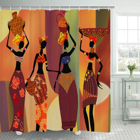 African Egyptian Women Shower Curtain with 12 Hooks, African Girl Shower Curtain Waterproof Durable Afro Lady Shower Curtain