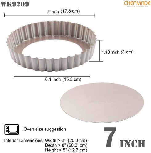 CHEFMADE Tart Pan, 7-Inch with Removable Loose Bottom Non-Stick Round Quiche Bakeware for Oven and Instant Pot Baking (Champagne Gold)