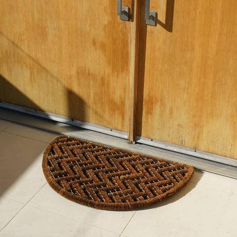 Rubber-Cal 10-100-510 Caspian Sea Outdoor Half Round Scraper Doormat, 18" x 30", Tan