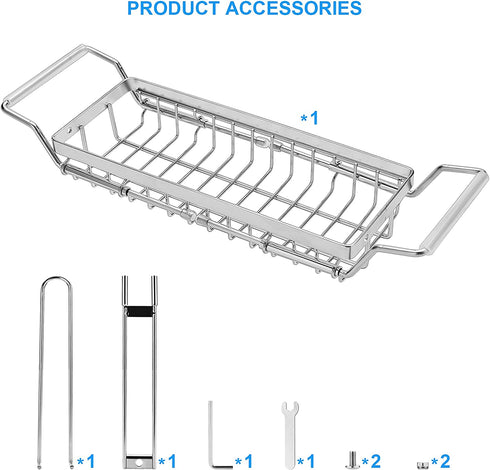 YOUGUENYUN Kitchen Sink Caddy, Retractable Kitchen Sink Organizer,Sponge Brush Soap Storage Rack for Kitchen,304 Stainless Steel Sink Rack Basket, Rustproof,Non-Slip