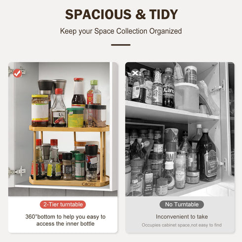Lazy Susan Organizer Turntable for Cabinet, CAORE Spice Organizer Cabinet 13 inch, 2-Tier Lazy Susan Spice Rack Holder Removable Spinning Tray, 360° Rotating for Kitchen, Table Storage