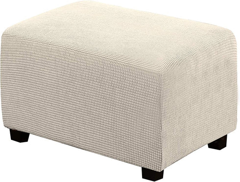 Ottoman Cover Slipcover Rectangle Fit Length 29"-34" Footrest Sofa Slipcovers Stool Cover Footstool Protector Covers Feature Stretch Thick Soft Jacquard Fabric Removable Washable - Natural