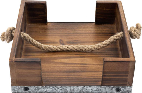 MyGift Rustic Dark Brown Burnt Wood & Galvanized Metal Kitchen Napkin Holder Dispenser Rack with Weighted Rope Rest Design