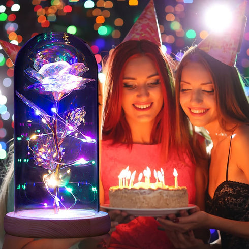 NewX Forever Galaxy Lighted Rose Flower Gift for Women, Beauty Led Rose Lamp in Glass Dome,Colorful Artificial Flowers Gift for Mother's Day,Birthday,Wedding Anniversary,Valentine's Day etc