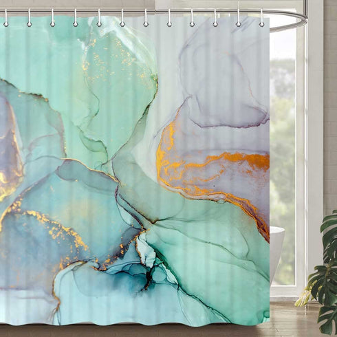 Teal Shower Curtain, Watercolor Teal Turquoise Abstract Shower Curtain Mint Green Marble Bath Curtain Turquoise Shower Curtain Ombre Teal Marble Shower Curtain Set with Hooks, 70*72 Inches