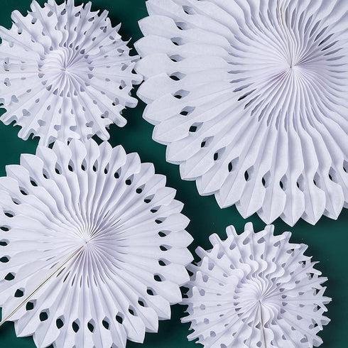cnomg 12pcs Winter Wonderland Snowflake Party Decorations Set Hanging White Paper Fan Decor Snowflakes Garlands Banner Decoration for Frozen Birthday ChristmasTree New Year Baby Shower Wedding (White)
