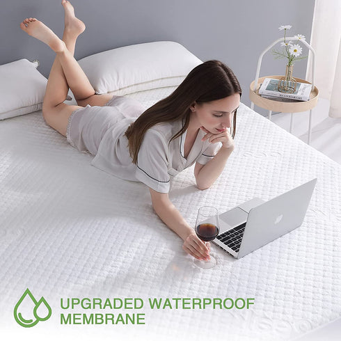 Twin Size Bed Waterproof Bamboo Mattress Protector-Cooling Fitted Mattress Pad Cover with Deep Pocket Up to 15''