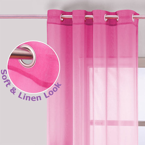 Purple and Pink Sheer Curtains for Girls Bedroom Decor 2 Panels Grommet Faux Linen Ombre Window Semi Sheer Curtains for Living Room Decoration All Year Girls Gift Wedding Party Backdrop 84 Inch Length