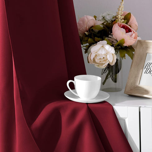 HOMEIDEAS Blackout Curtains for Bedroom 52 X 63 Inch Length 2 Panels Set Burgundy Red Room Darkening Curtains/Drapes, Soundproof Thermal Grommet Window Curtains for Living Room